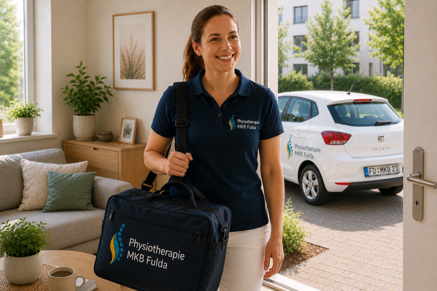 Physiotherapeutin behandelt älteren Patienten zuhause